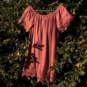 Pink Off The Shoulder Crochet Trim Summer Dress M